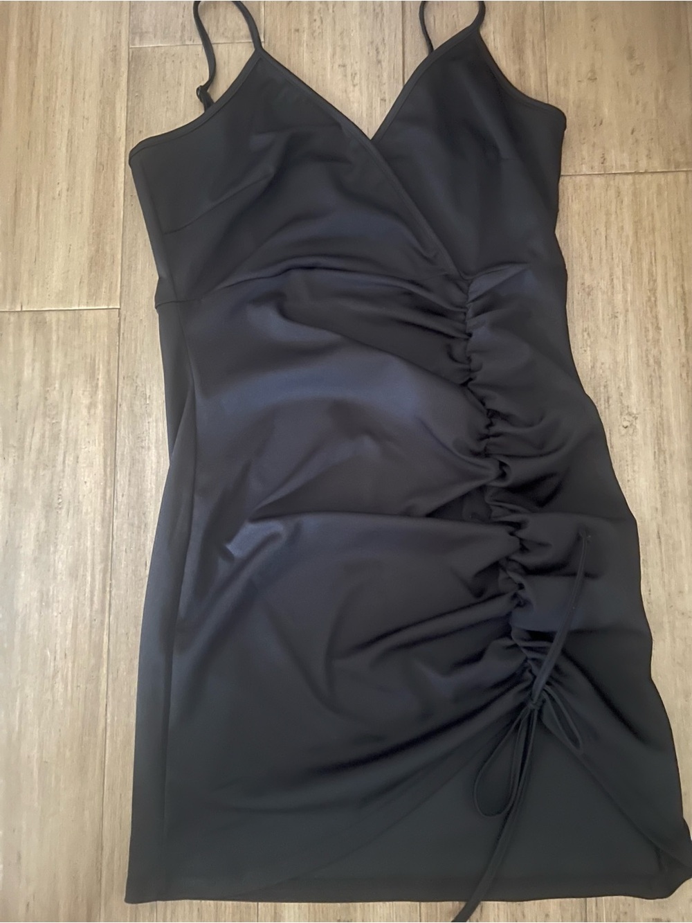 SHEIN Black Spaghetti-Strap Ruched Side Mini Dress